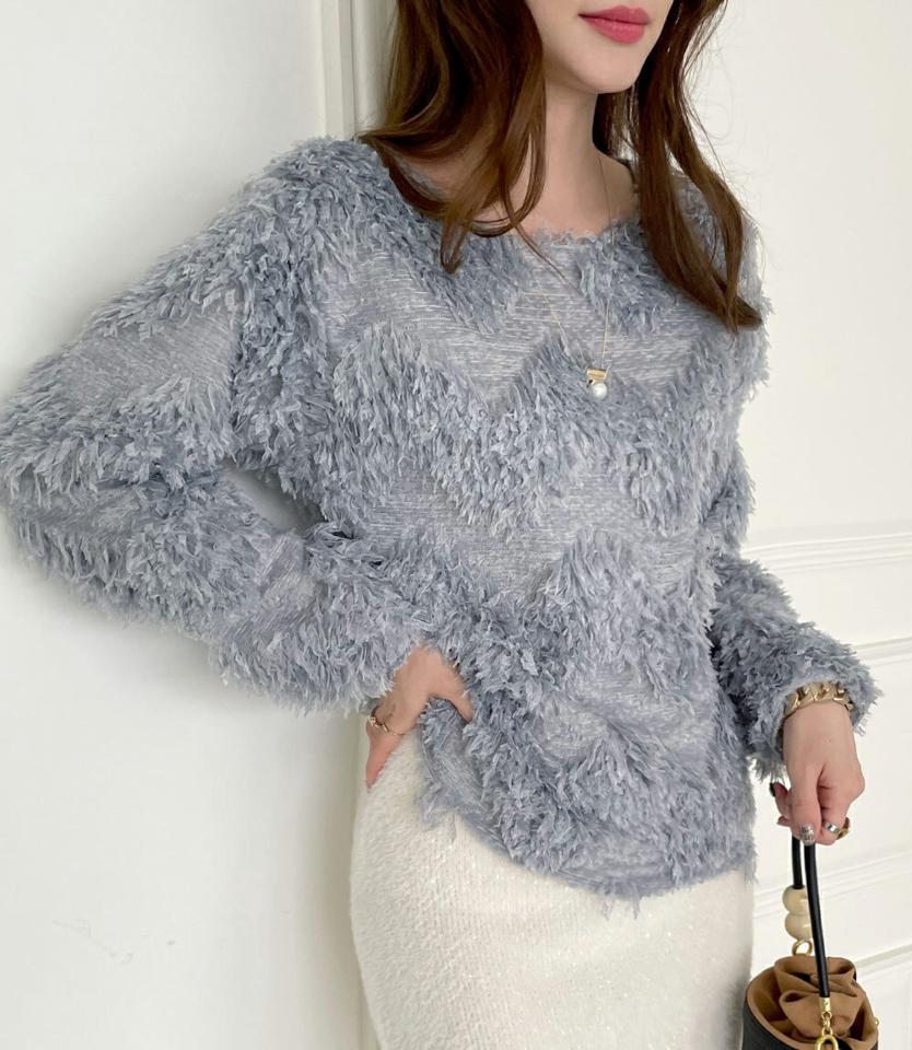 ジグザグフリンジブラウス・全3色・b71302 レディース 【bl】トップス ブラウス 長袖 フリンジ カジュアル 大人 シンプル 秋 冬 韓国ファッション ハイホリHIHOLLI