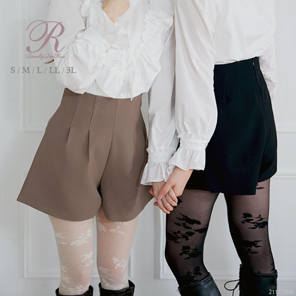 【昼12時まで即日発送】ウエストタックフレアショートパンツ レディース ボトム パンツ ショートパンツ キュロットパンツ Rose DearMyLove 春 夏 秋 冬 カーキベージュ ブラック S M L LL 3L 大きいサイズ 量産型 フレンチガーリー あざとい デート 夢展望