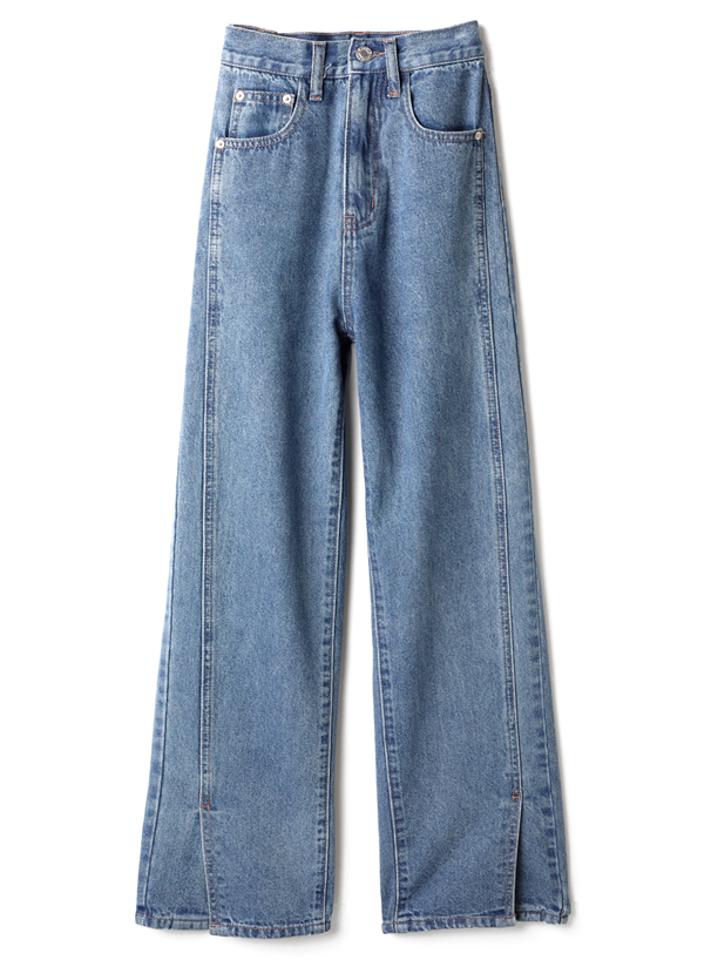 フロントスリットハイウエストデニムパンツ