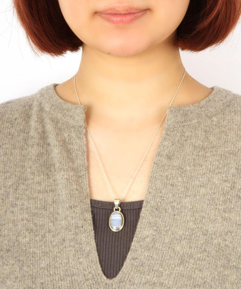 【フランス1点ものペンダント】ブルーレース楕円二重ネックレス