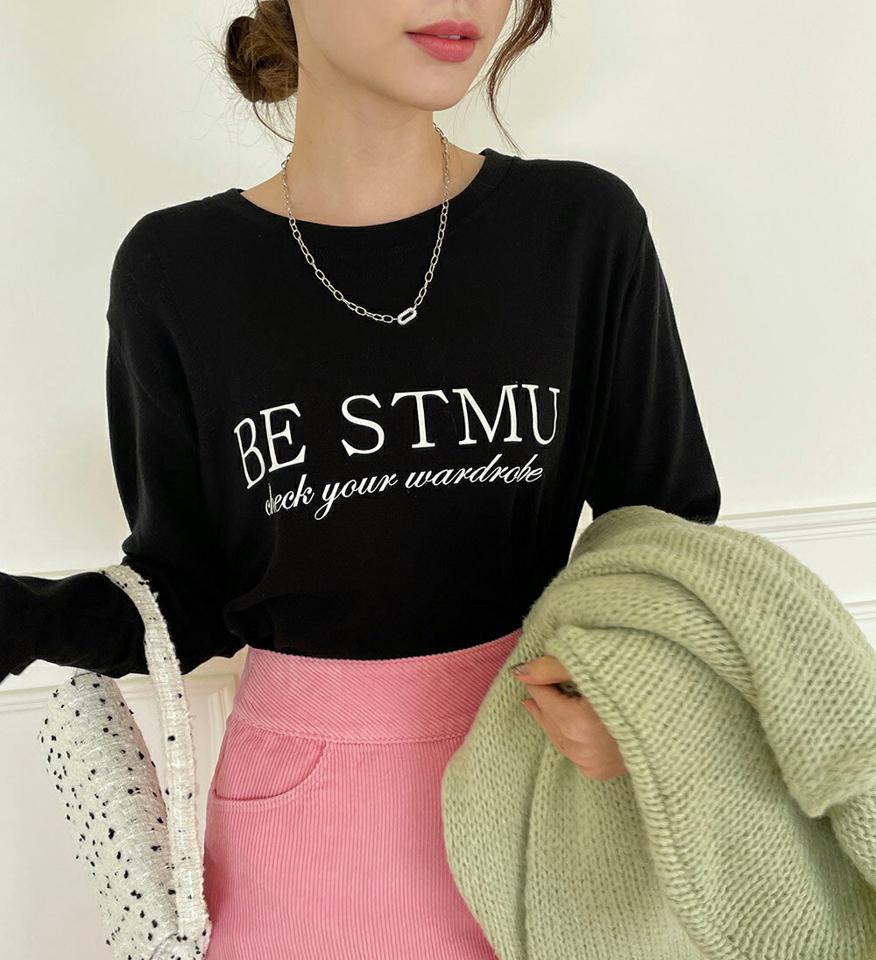裏起毛レタリングロングTシャツ・全3色・t00780 レディース 【tops】トップス Tシャツ 長袖 ロンT ロゴT レタリング ロゴ 裏起毛 シンプル カジュアル ラフ 大人 暖かい 冬 韓国ファッション ハイホリHIHOLLI