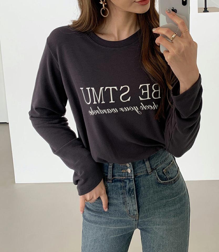 裏起毛レタリングロングTシャツ・全3色・t00780 レディース 【tops】トップス Tシャツ 長袖 ロンT ロゴT レタリング ロゴ 裏起毛 シンプル カジュアル ラフ 大人 暖かい 冬 韓国ファッション ハイホリHIHOLLI