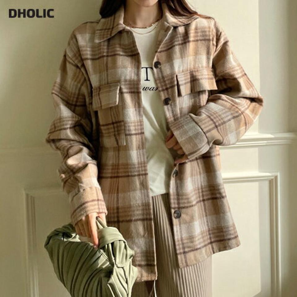 起毛フラップポケットチェックシャツ・全3色・t00791 レディース 【bl】トップス シャツ 長袖 チェックシャツ チェック柄 起毛 カジュアル ラフ 大人 秋 冬 韓国ファッション ハイホリHIHOLLI