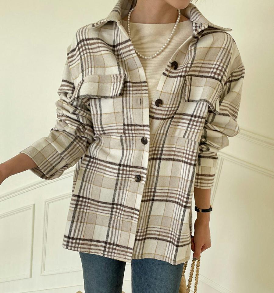 起毛フラップポケットチェックシャツ・全3色・t00791 レディース 【bl】トップス シャツ 長袖 チェックシャツ チェック柄 起毛 カジュアル ラフ 大人 秋 冬 韓国ファッション ハイホリHIHOLLI