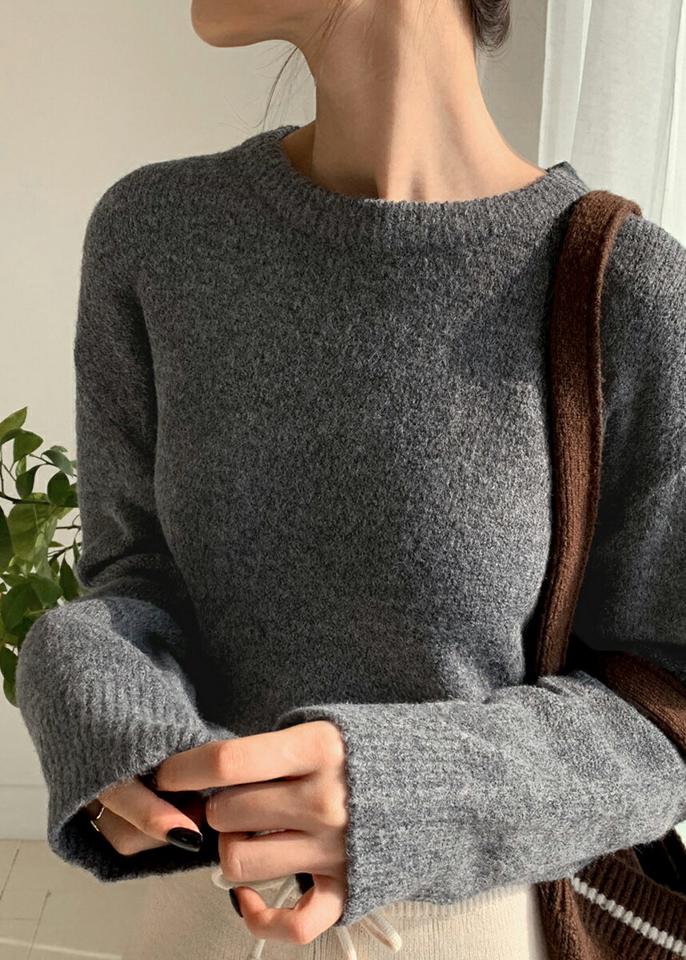 【只今10%OFF】ラウンドクロップドニット・全5色・t63116 レディース 【tops】韓国ファッション トップス ニット 大人 長袖 ラウンドネック クロップド丈 ドロップショルダー 無地 ベーシック シンプル カラーニット 異素材 体型カバー フェミニン 秋 冬【ニットセール】