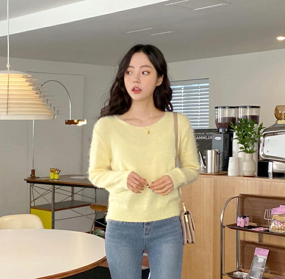 パステルソフトラウンドニット・全4色・t66053 レディース 【tops】韓国ファッション トップス ニット 大人 長袖 ラウンドネック パステル ソフト カラーニット 無地 ベーシック シンプル 体型カバー フェミニン カジュアル 秋 冬