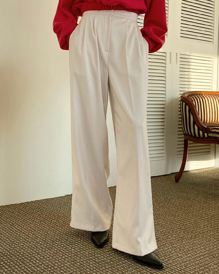 ハイウエストタックワイドスラックス・全3色・t71409 レディース 【pt】パンツ スラックス ズボン ロングパンツ 長ズボン ワイド タック 単色 無地 シンプル 大人 きれいめ オフィスカジュアル 秋 冬 韓国ファッション ハイホリHIHOLLI