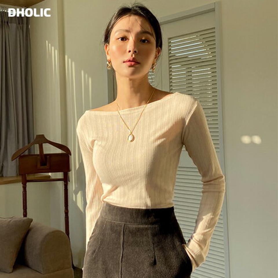 マルチリブボートネックスリムTシャツ・全3色・t71422 レディース 【tops】トップス Tシャツ 長袖 ボートネック デコルテ 鎖骨 リブトップス 単色 シンプル きれいめ 大人 秋 冬 春 韓国ファッション ハイホリHIHOLLI