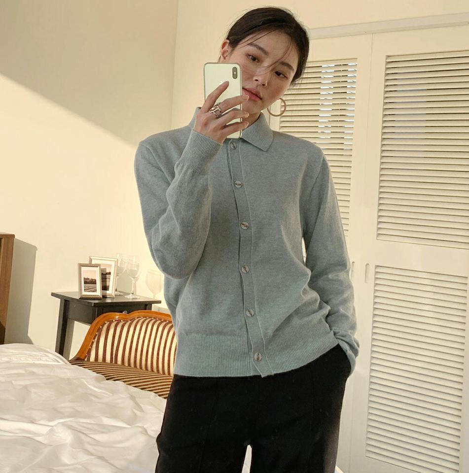 カラーネックボタンニット・全4色・t71389 レディース 【tops】トップス ニット 長袖 単色 無地 シンプル ベーシック カジュアル 大人 襟 秋 冬 韓国ファッション ハイホリHIHOLLI