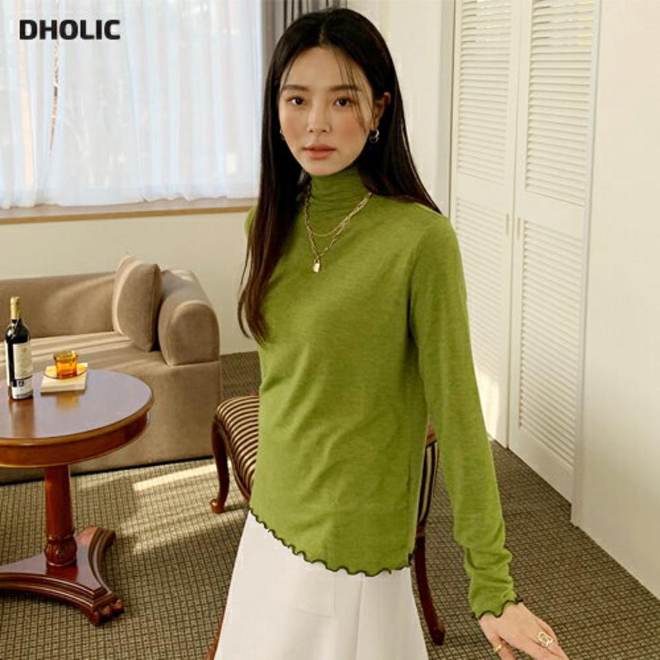 配色ウェーブハーフネックTシャツ・全5色・t71386 レディース 【tops】トップス Tシャツ ハーフネック ウェーブ 配色 長袖 大人 カジュアル かわいい 秋 冬 韓国ファッション ハイホリHIHOLLI