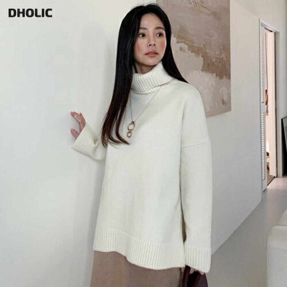 タートルネックスリットロングニット・全5色・t71393 レディース 【tops】トップス ニット 長袖 スリット タートルネック ハイネック 単色 無地 シンプル ベーシック カジュアル ラフ 大人 秋 冬 韓国ファッション ハイホリHIHOLLI
