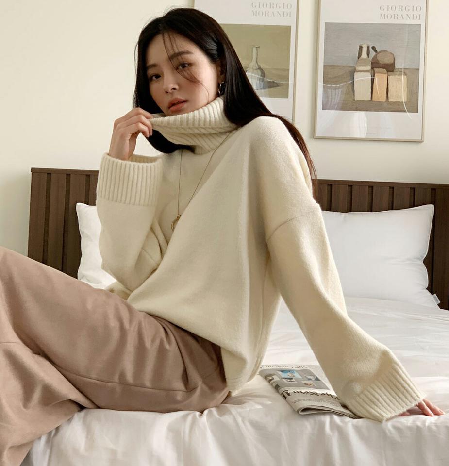 タートルネックスリットロングニット・全5色・t71393 レディース 【tops】トップス ニット 長袖 スリット タートルネック ハイネック 単色 無地 シンプル ベーシック カジュアル ラフ 大人 秋 冬 韓国ファッション ハイホリHIHOLLI