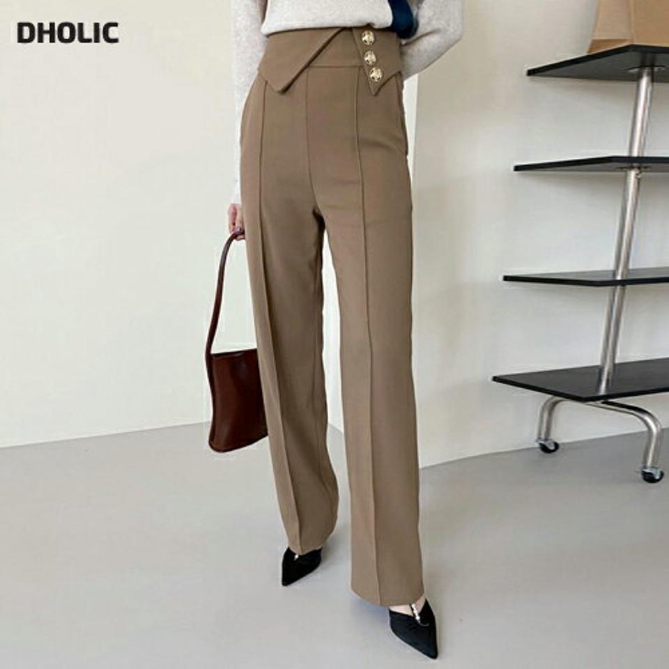 裏起毛ゴールドボタンワイドパンツ・全3色・b71407 レディース 【pt】パンツ ズボン ロングパンツ 長ズオン 裏起毛 ゴールドボタン ワイド 単色 大人 ハイウエスト センタ—プレス 秋 冬 韓国ファッション ハイホリHIHOLLI