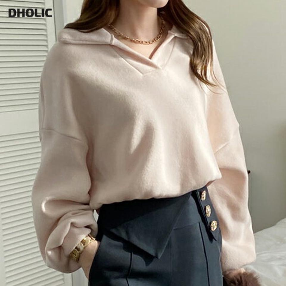 起毛スキッパーカラーニット・全3色・t71425 レディース 【tops】トップス ニット 長袖 スキッパー 開襟 起毛 単色 無地 シンプル 大人 カジュアル クロップド丈 秋 冬 韓国ファッション ハイホリHIHOLLI