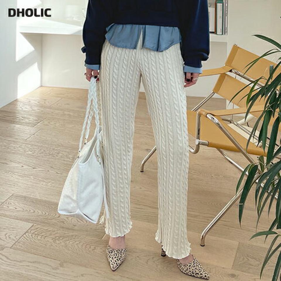 2TYPEケーブルニットパンツ・全2色・t00568 レディース 【pt】パンツ ズボン ロングパンツ 長ズボン ニットパンツ ケーブルニット シンプル カジュアル ラフ ストレート ウエストゴム 秋 冬 韓国ファッション ハイホリHIHOLLI