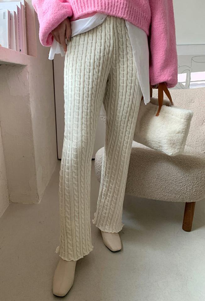 2TYPEケーブルニットパンツ・全2色・t00568 レディース 【pt】パンツ ズボン ロングパンツ 長ズボン ニットパンツ ケーブルニット シンプル カジュアル ラフ ストレート ウエストゴム 秋 冬 韓国ファッション ハイホリHIHOLLI
