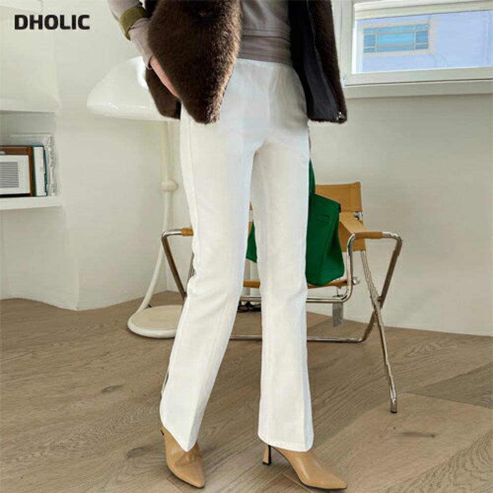 両起毛セミフレアパンツ・全4色・t00544 レディース 【pt】パンツ ズボン ロングパンツ 長ズボン フレアパンツ 単色 無地 シンプル ベーシック 起毛 裏起毛 大人 ウエストゴム きれいめ カジュアル 冬 韓国ファッション ハイホリHIHOLLI