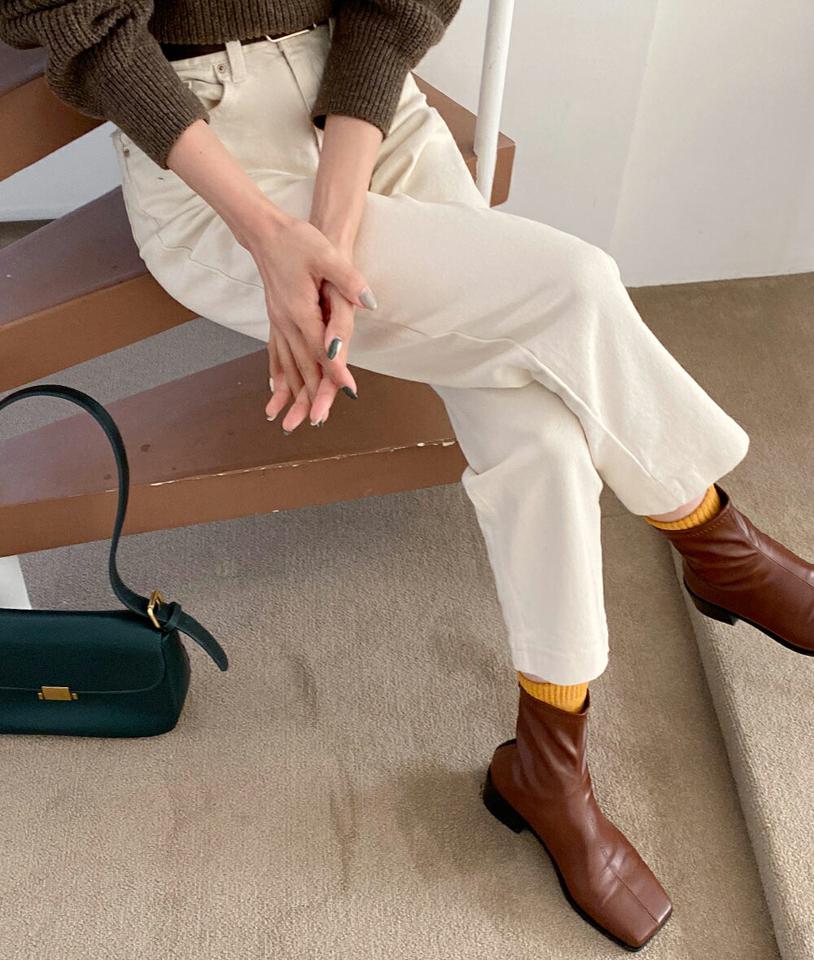 裏起毛セミテーパードパンツ・全2色・t63399 レディース 【pt】韓国ファッション ボトムス ロング ロングパンツ パンツ 裏起毛 セミテーパードパンツ 無地 シンプル 体型カバー カジュアル フェミニン 秋 冬