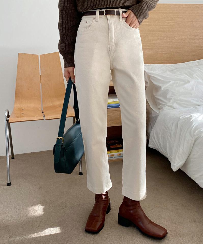 裏起毛セミテーパードパンツ・全2色・t63399 レディース 【pt】韓国ファッション ボトムス ロング ロングパンツ パンツ 裏起毛 セミテーパードパンツ 無地 シンプル 体型カバー カジュアル フェミニン 秋 冬