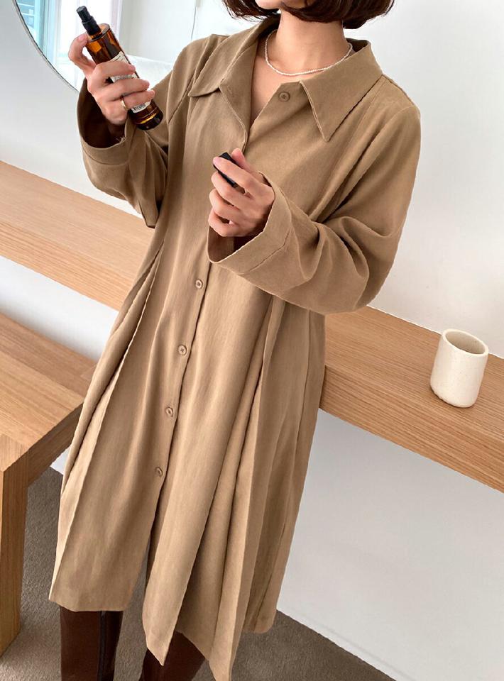 ストラップ付ピーチ起毛タックシャツワンピース・全2色・t63412 レディース 【ops】韓国ファッション ワンピース ミディ ミディワンピース 長袖 ストラップ付 ピーチ起毛 タック シャツワンピース 大人 ミディグ丈 無地 シンプル 体型カバー 秋 冬