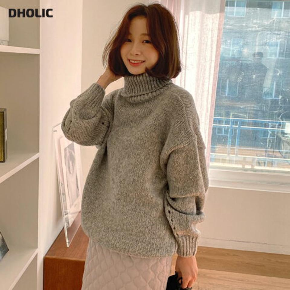パンチングラインタートルネックニット・全4色・t63409 レディース 【tops】韓国ファッション トップス ニット 大人 長袖 タートルネック パンチング リブ ドロップショルダー シンプル 異素材 ルーズ 保温性 体型カバー フェミニン カジュアル 秋 冬