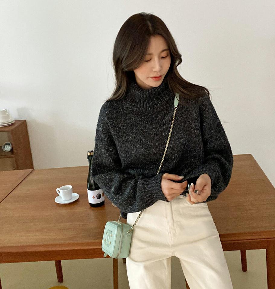 パンチングラインタートルネックニット・全4色・t63409 レディース 【tops】韓国ファッション トップス ニット 大人 長袖 タートルネック パンチング リブ ドロップショルダー シンプル 異素材 ルーズ 保温性 体型カバー フェミニン カジュアル 秋 冬