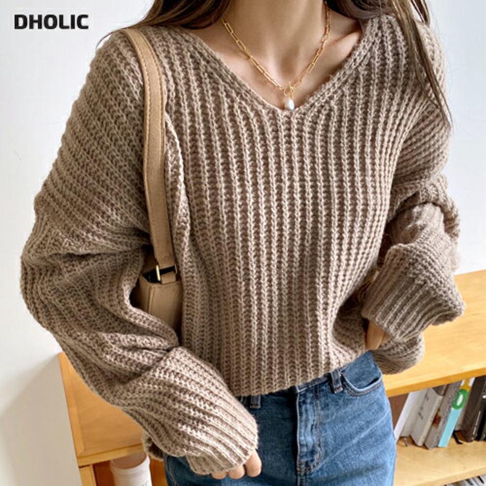 【只今10%OFF】アルパカ混Vネックニット・全5色・t63401 レディース 【tops】韓国ファッション トップス ニット 大人 長袖 Vネック ミドルゲージ ルーズ リブ 無地 シンプル カラーニット アルパカ混 ウール混 体型カバー フェミニン カジュアル 秋 冬【ニットセール】
