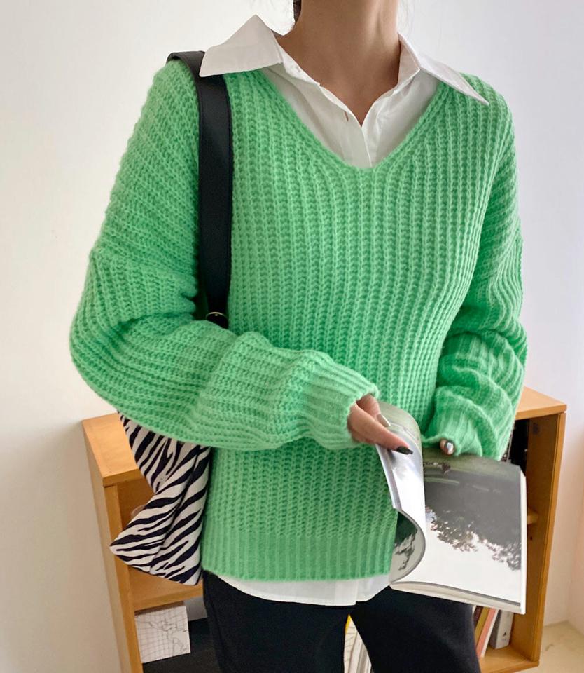 【只今10%OFF】アルパカ混Vネックニット・全5色・t63401 レディース 【tops】韓国ファッション トップス ニット 大人 長袖 Vネック ミドルゲージ ルーズ リブ 無地 シンプル カラーニット アルパカ混 ウール混 体型カバー フェミニン カジュアル 秋 冬【ニットセール】