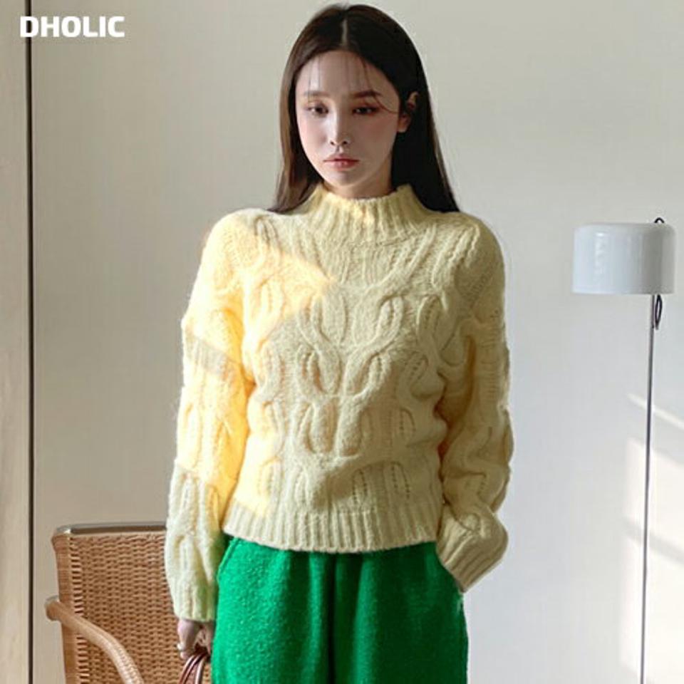 アルパカ混ツイストハーフネックニット・全7色・t00541 レディース 【tops】トップス ニット 長袖 ツイスト編み ハーフネック シンプル 単色 カジュアル ラフ 秋 冬 韓国ファッション ハイホリHIHOLLI
