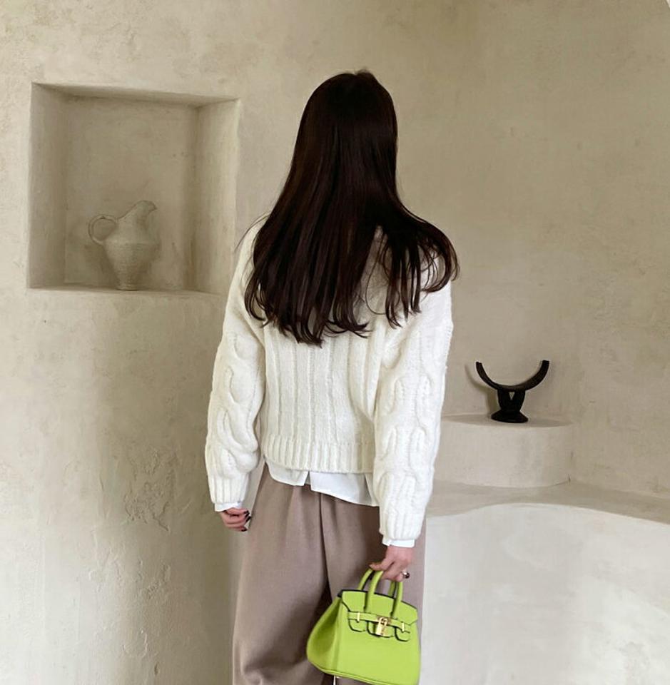 アルパカ混ツイストハーフネックニット・全7色・t00541 レディース 【tops】トップス ニット 長袖 ツイスト編み ハーフネック シンプル 単色 カジュアル ラフ 秋 冬 韓国ファッション ハイホリHIHOLLI