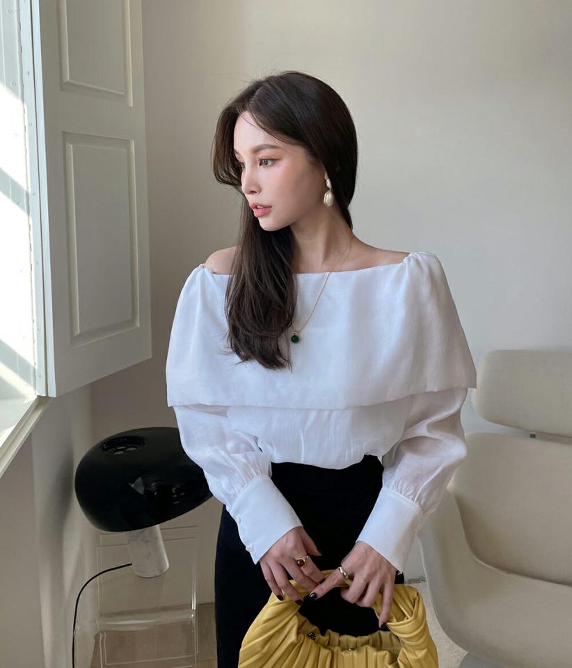 2WAYシースルーブラウス・全3色・b00537 レディース 【bl】トップス ブラウス 長袖 シースルー シアー フェミニン 肩だし オフショルダー 大人 単色 無地 パステル デコルテ ピンク 鎖骨 シンプル ケープ風 秋 冬 春 韓国ファッション ハイホリHIHOLLI