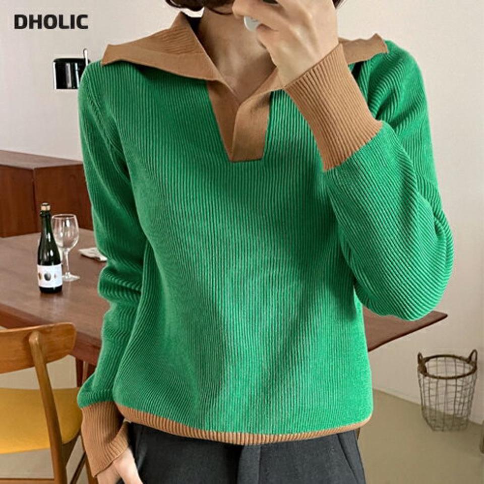 配色カラーリブニット・全3色・t63404 レディース 【tops】韓国ファッション トップス ニット 大人 長袖 カラーネック 配色カラー スリット リブ メリハリ シンプル 異素材 体型カバー フェミニン カジュアル 秋 冬