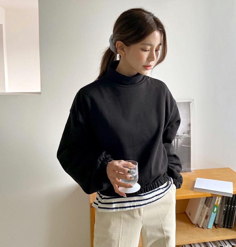 裏起毛クロップドタートルネックスウェット・全4色・t63408 レディース 【tops】韓国ファッション トップス スウェット 大人 長袖 タートルネック 裏起毛 クロップド丈 リブ 無地 シンプル 体型カバー フェミニン カジュアル 秋 冬
