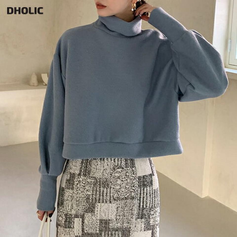 起毛クロップドタートルネックTシャツ・全4色・t00562 レディース 【tops】トップス Tシャツ 長袖 単色 無地 タートルネック ハイネック クロップド丈 起毛 大人 カジュアル シンプル 秋 冬 韓国ファッション ハイホリHIHOLLI