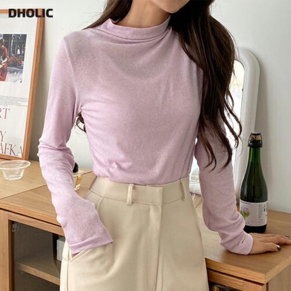 アンゴラ混ハーフネックTシャツ・全5色・t63407 レディース 【tops】韓国ファッション トップス Tシャツ 大人 長袖 ハーフネック アンゴラ混 モダン スリム 無地 ベーシック シンプル 体型カバー 細身 フェミニン カジュアル 秋 冬