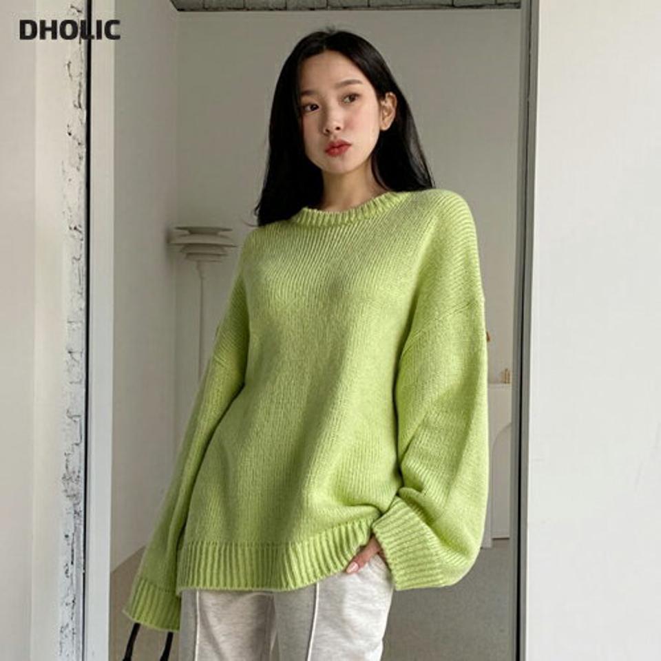 ラウンドルーズフィットニット・全4色・t01816 レディース 【tops】韓国ファッション トップス ニット 長袖 ラウンドネック ルーズ カラーニット ロング丈 パステル くすみ フェミニン 無地 シンプル デイリー 体型カバー 秋 冬 NIJU