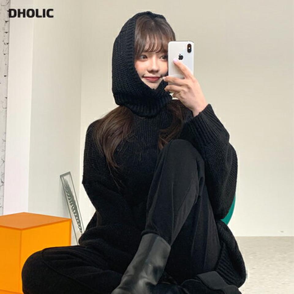 フードウォーマー付ラウンドルーズフィットニット・全4色・t01817 レディース 【tops】韓国ファッション トップス ニット フードウォーマー セット 長袖 ラウンドネック ルーズ ロング丈 フェミニン 無地 シンプル 体型カバー 秋 冬 NIJU