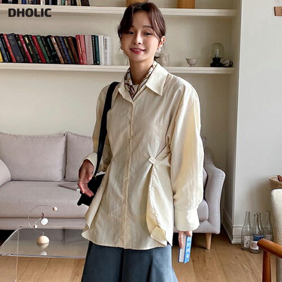 2WAYバックスリットシャツ・全3色・b66056 レディース 【bl】韓国ファッション トップス シャツ 長袖 カラーネック バックスリット カフス ボタン 無地 シンプル カジュアル フェミニン ルーズ 体型カバー ガーリー 秋 冬