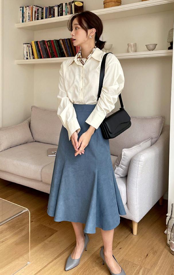 2WAYバックスリットシャツ・全3色・b66056 レディース 【bl】韓国ファッション トップス シャツ 長袖 カラーネック バックスリット カフス ボタン 無地 シンプル カジュアル フェミニン ルーズ 体型カバー ガーリー 秋 冬