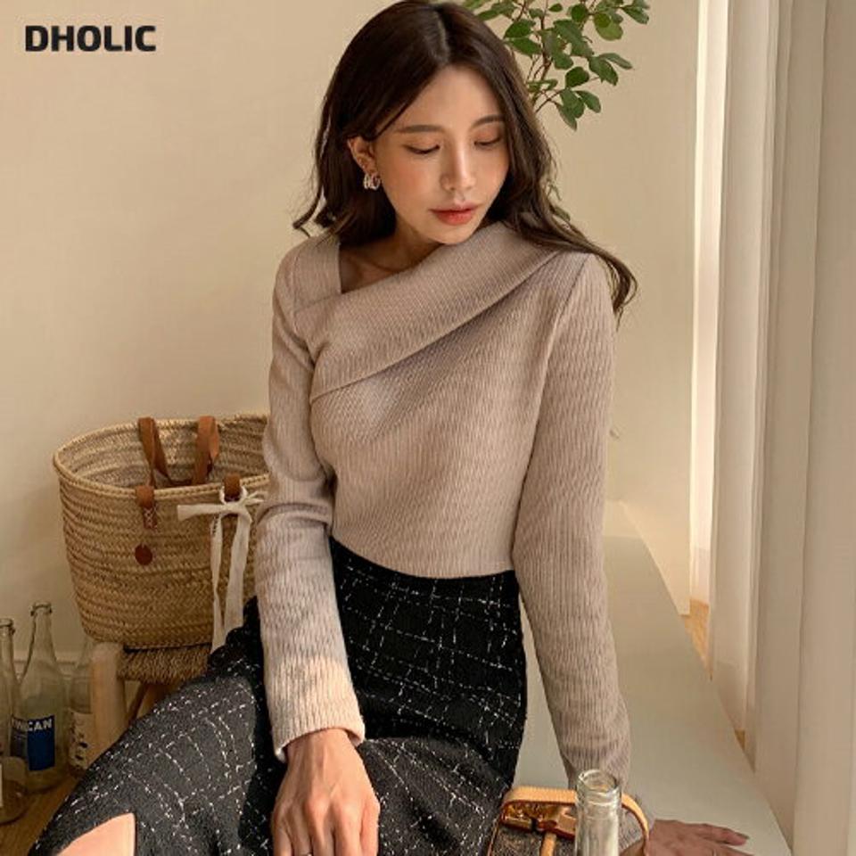 アンバランスリブTシャツ・全3色・1278191 レディース 【tops】韓国ファッション トップス Tシャツ 大人 長袖 アンバランス オフショルダー リブ 無地 シンプル スリム 細身 フェミニン カジュアル デイリー 秋 冬