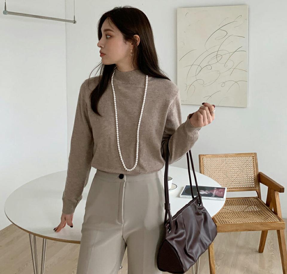 カシミヤ混ハーフネックニット・全6色・t64526 レディース 【tops】トップス ニット 長袖 ニットトップス 単色 無地 シンプル ベーシック カジュアル カラーニット 大人 ウール 秋 冬 韓国ファッション ハイホリHIHOLLI