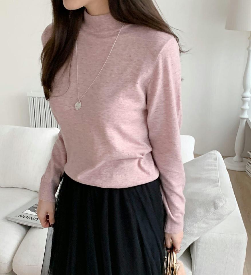 カシミヤ混ハーフネックニット・全6色・t64526 レディース 【tops】トップス ニット 長袖 ニットトップス 単色 無地 シンプル ベーシック カジュアル カラーニット 大人 ウール 秋 冬 韓国ファッション ハイホリHIHOLLI