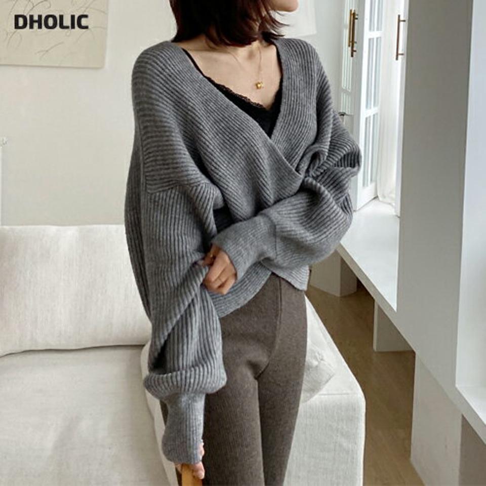 即日配送 カシミヤ混リブクロスニット・全4色・t71480 レディース 【tops】トップス ニット 長袖 リブニット クロス 単色 シンプル カジュアル デコルテ 鎖骨 ユニーク 大人 秋 冬 韓国ファッション ハイホリHIHOLLI