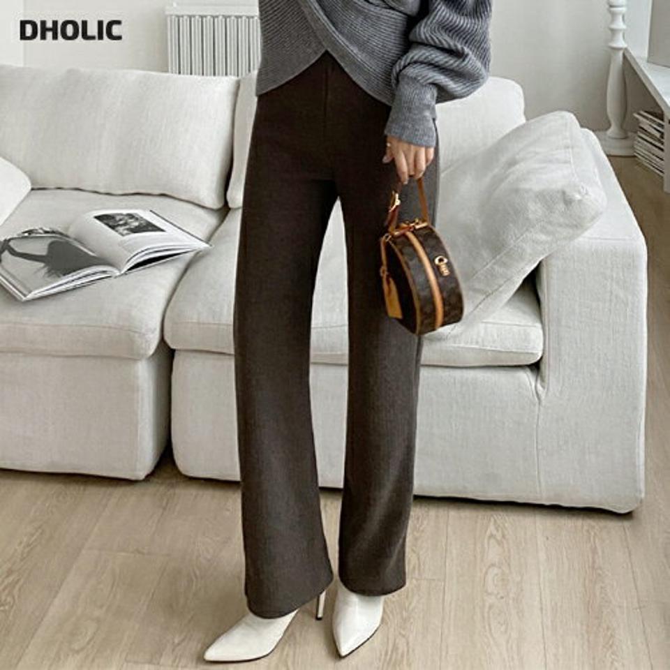 ストレートリブニットパンツ・全2色・t64515 レディース 【pt】パンツ ズボン ロングパンツ ニットパンツ ストレートパンツ リブニット 単色 無地 シンプル 大人 カジュアル 秋 冬 韓国ファッション ハイホリHIHOLLI