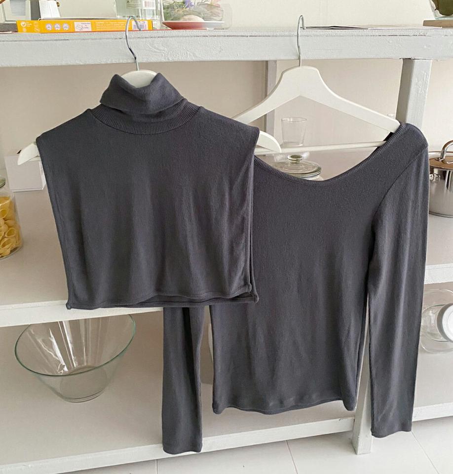 タートルネック&VネックTシャツSET・全3色・t66439 レディース 【tops】韓国ファッション トップス Tシャツ セット 大人 長袖 タートルネック Vネック レイヤード クロップド丈 アンバランス 無地 シンプル 体型カバー 細身 カジュアル 秋 冬