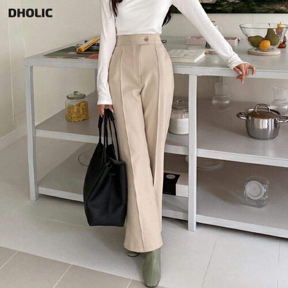 裏起毛スリットロングスラックス・全2色・t66459 レディース 【pt】韓国ファッション ボトムス ロング ロングパンツ スラックスパンツ スラックス 裏起毛 スリット 無地 ベーシック シンプル 体型カバー カジュアル フェミニン 秋 冬