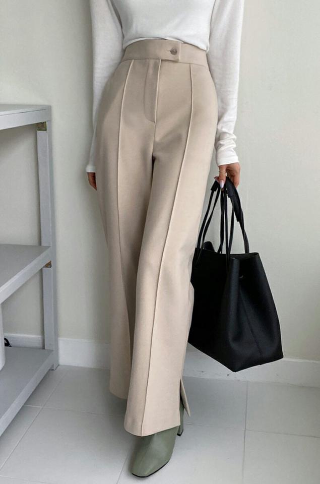 裏起毛スリットロングスラックス・全2色・t66459 レディース 【pt】韓国ファッション ボトムス ロング ロングパンツ スラックスパンツ スラックス 裏起毛 スリット 無地 ベーシック シンプル 体型カバー カジュアル フェミニン 秋 冬