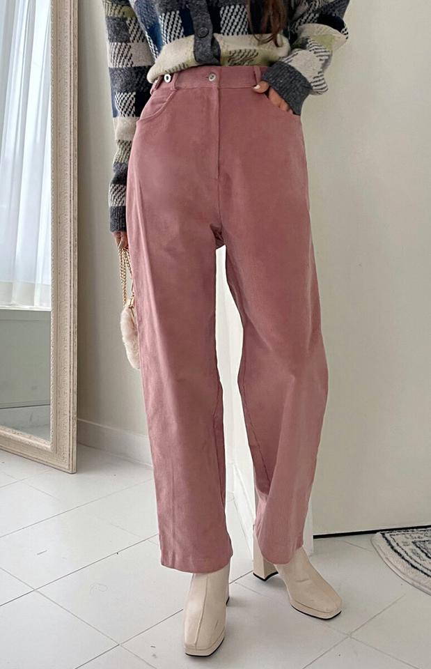 コーデュロイウエストボタンパンツ・全4色・t66461 レディース 【pt】韓国ファッション ボトムス ロング ロングパンツ コーデュロイ ベルトループ ワイドパンツ ストレート 体型もカバー 無地 シンプル カジュアル 秋 冬