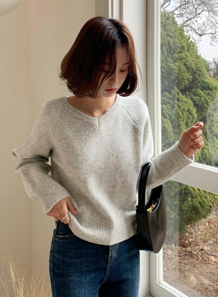 【只今10%OFF】Vネックメランジラグランニット・全5色・b66064 レディース 【tops】 韓国ファッション トップス ニット Vネック 長袖 レ ショート丈 ルーズ 無地 デイリー ラグランスリーブ カジュアル 秋 冬【ニットセール】