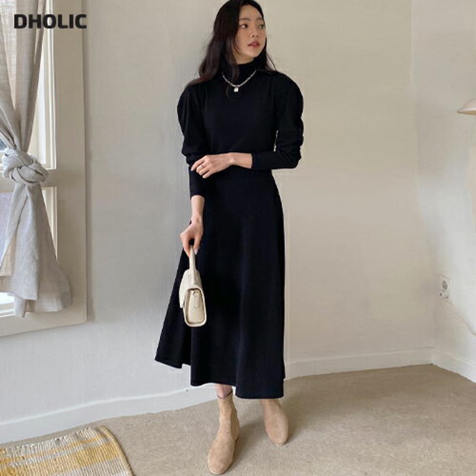 パフスリーブロングワンピース・全3色・b66070 レディース 【ops】 韓国ファッション ワンピース ロングワンピース ロング丈 フレア Aライン 長袖 ハーフネック パフスリーブ ボリュームスリーブ ボリューム袖 スリム タイト カジュアル 秋 冬